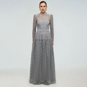 Self-Portrait Blue Guipere Maxi Dress in